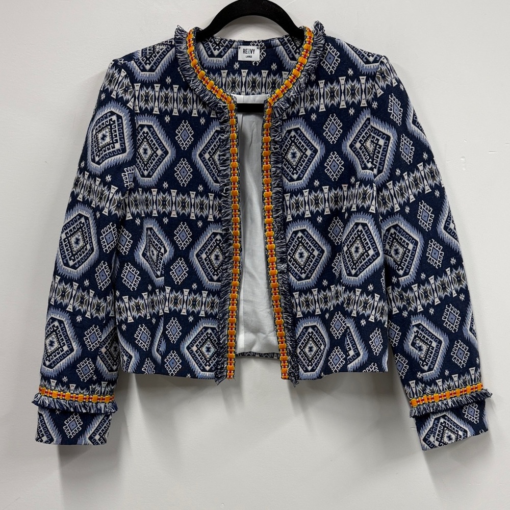 Anthropologie Blue and Orange Aztec Blazer L